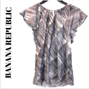 🔲 BANANA REPUBLIC Gray Short Sleeve Ruffle Blouse